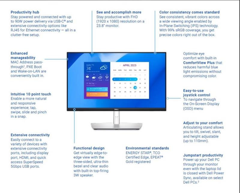 DELL P2424HT IPS Touch, FHD, 5ms 300cd, USB-C Hub, HDMI, DP, LAN, Repro, 3Yr 