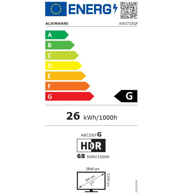 DELL AW2725QF Alienware/ 27" LED/ 16:9/ 3840 x 2160/ 4K/ FHD/ IPS/ 1000:1/ 1ms/ 2xUSB/ 2xHDMI/ USB-C/ 3Y Basic on-site
